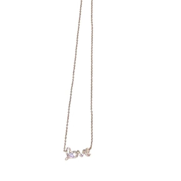 Love Rhinestones Chain Necklace Rose Gold & White Stainless Steel & Rhinestone - Picture 3 of 6